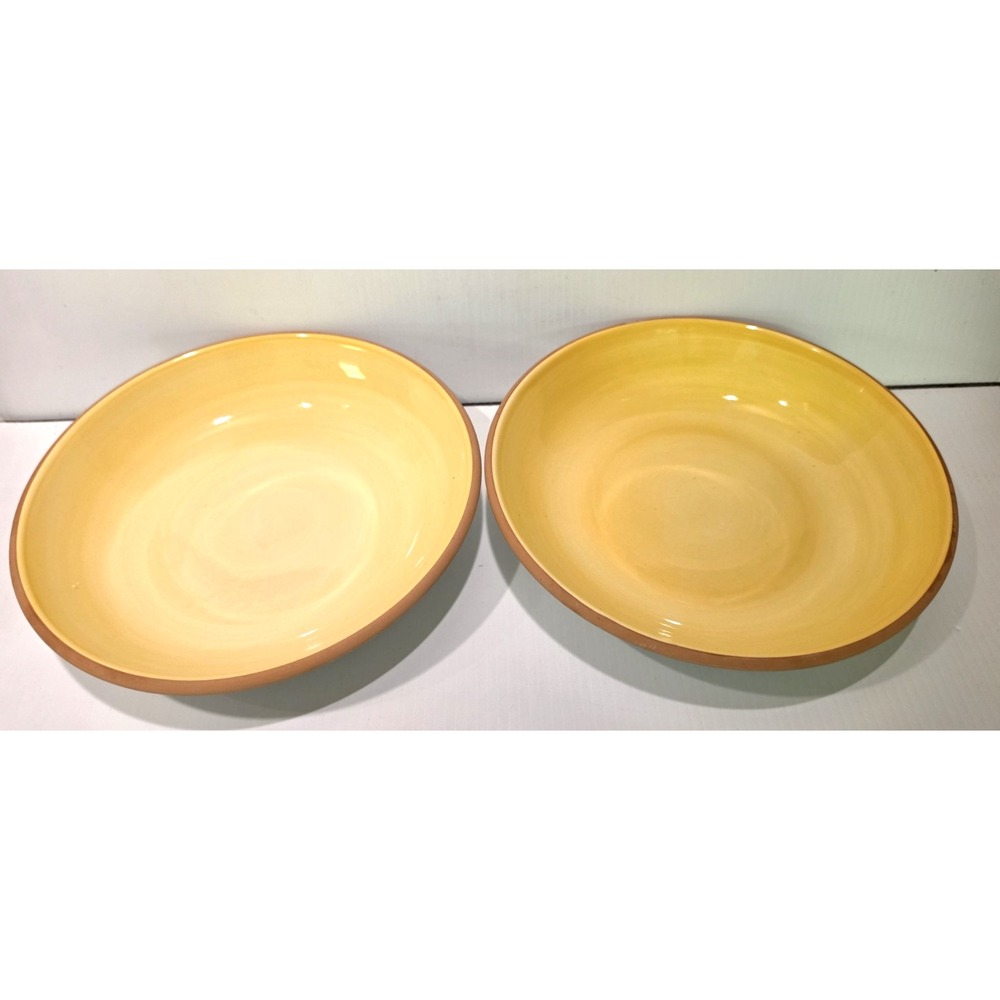 Vintage Furio Italian 8.5" Pasta/Soup Bowls Light Yellow w/ Terracotta Edges (2)